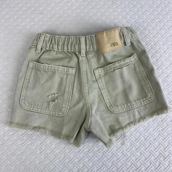 Zara Girls 7 Pale Green Wash Distressed Snap Denim High Rise Shorts 1879/603 - Picture 4 of 11